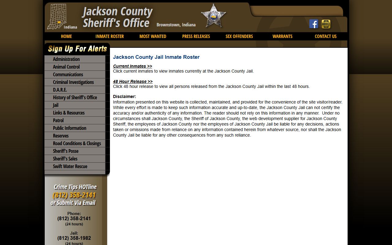 Jackson County inmate roster landing page for current inmates and 48 hour release