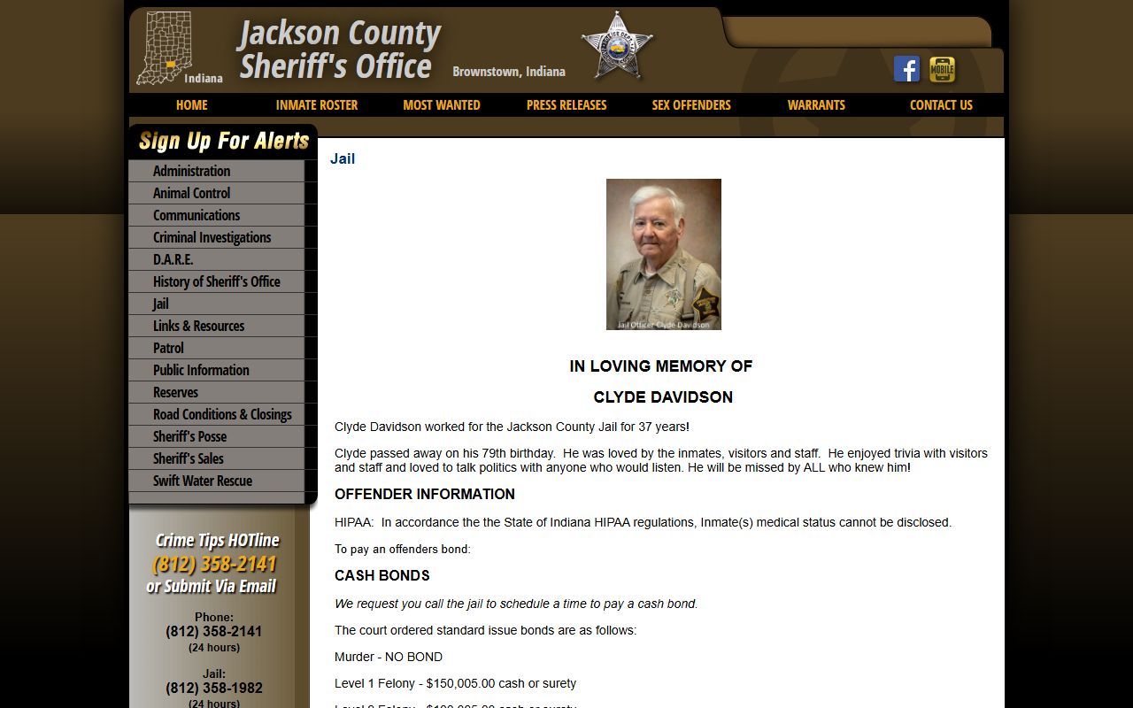 Jackson County Jail information page for inmate roster and custody rules